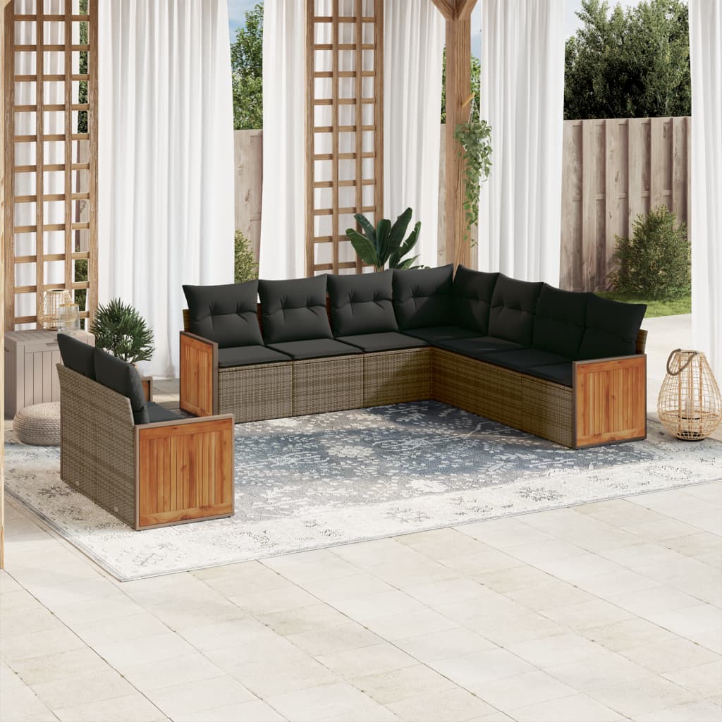 9-delige Loungeset met kussens poly rattan grijs is nu te koop bij PeponiXL, paradijselijk wonen!