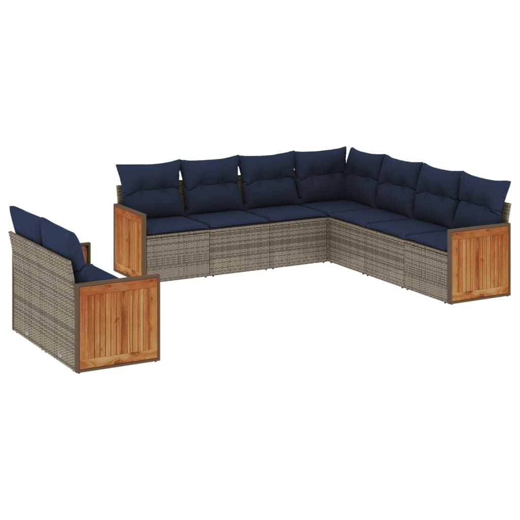 9-delige tuinbankset met kussens, grijs polyrotan is nu te koop bij PeponiXL, paradijselijk wonen!