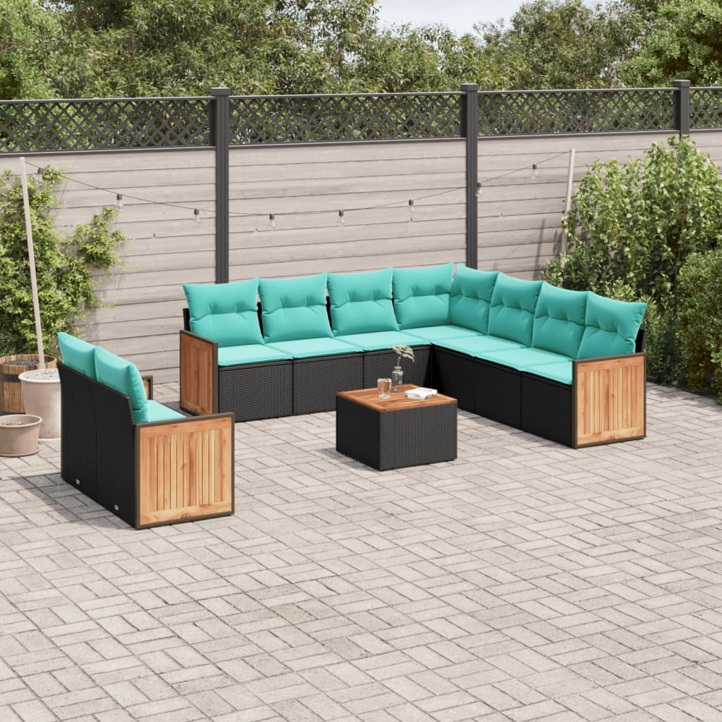 10-delige tuinbankset met kussens van zwart polyrotan is nu te koop bij PeponiXL, paradijselijk wonen!
