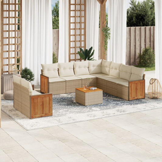 10-delige Loungeset met kussens poly rattan beige is nu te koop bij PeponiXL, paradijselijk wonen!