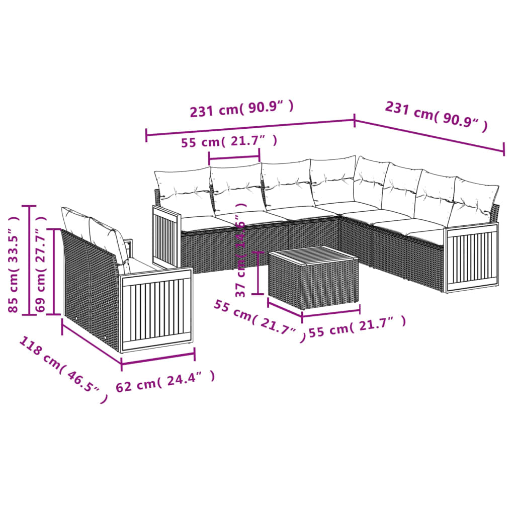 10-delige Loungeset met kussens poly rattan grijs is nu te koop bij PeponiXL, paradijselijk wonen!
