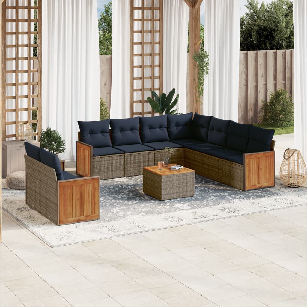 10-delige tuinbankset met kussens, grijs polyrotan is nu te koop bij PeponiXL, paradijselijk wonen!