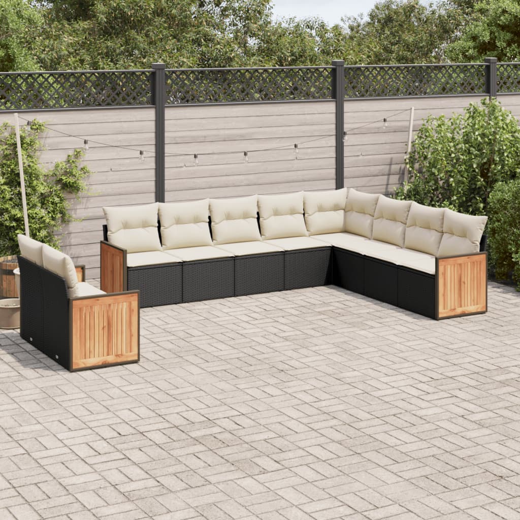 10-delige Loungeset met kussens poly rattan zwart is nu te koop bij PeponiXL, paradijselijk wonen!