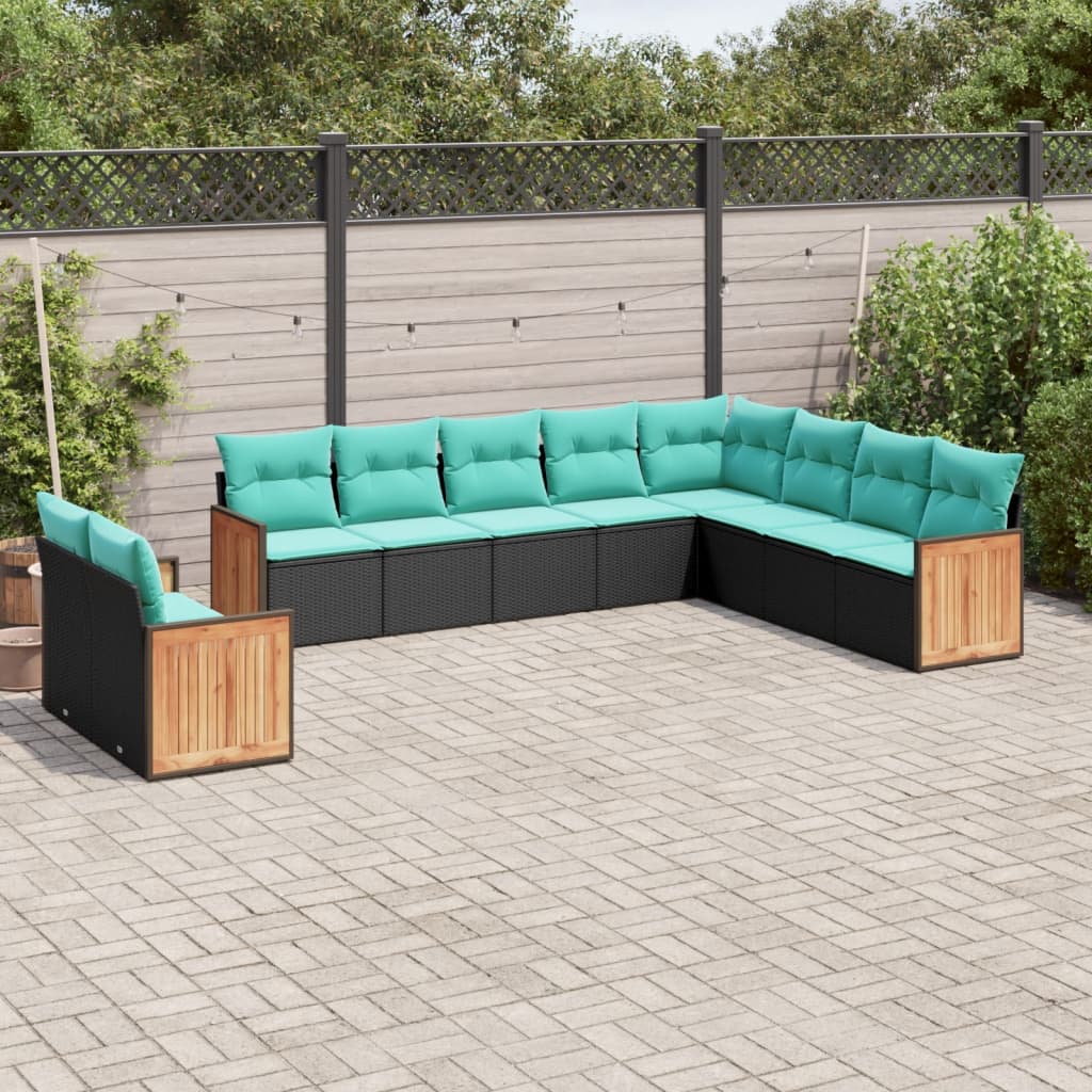 10-delige tuinbankset met kussens van zwart polyrotan is nu te koop bij PeponiXL, paradijselijk wonen!