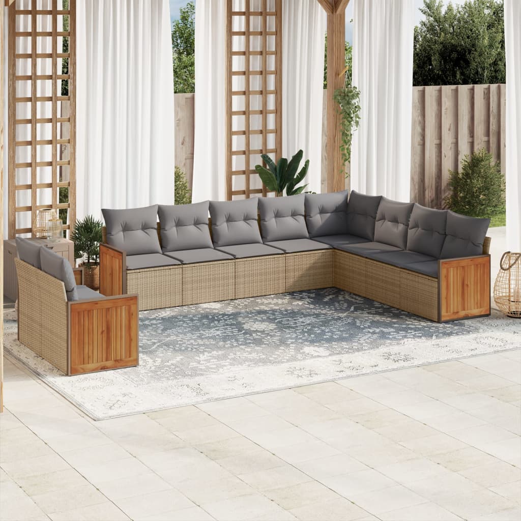 10-delige Loungeset met kussens poly rattan beige is nu te koop bij PeponiXL, paradijselijk wonen!