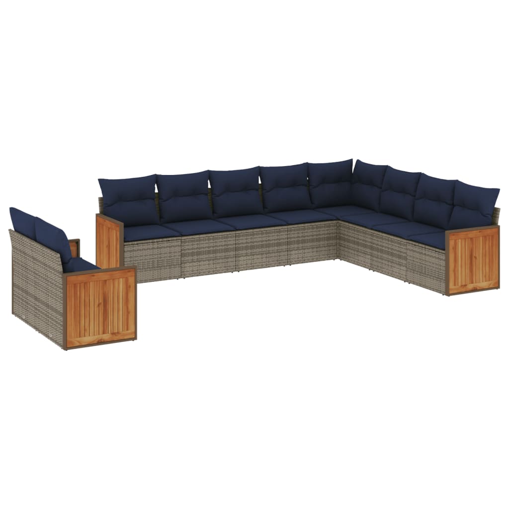 10-delige tuinbankset met kussens, grijs polyrotan is nu te koop bij PeponiXL, paradijselijk wonen!