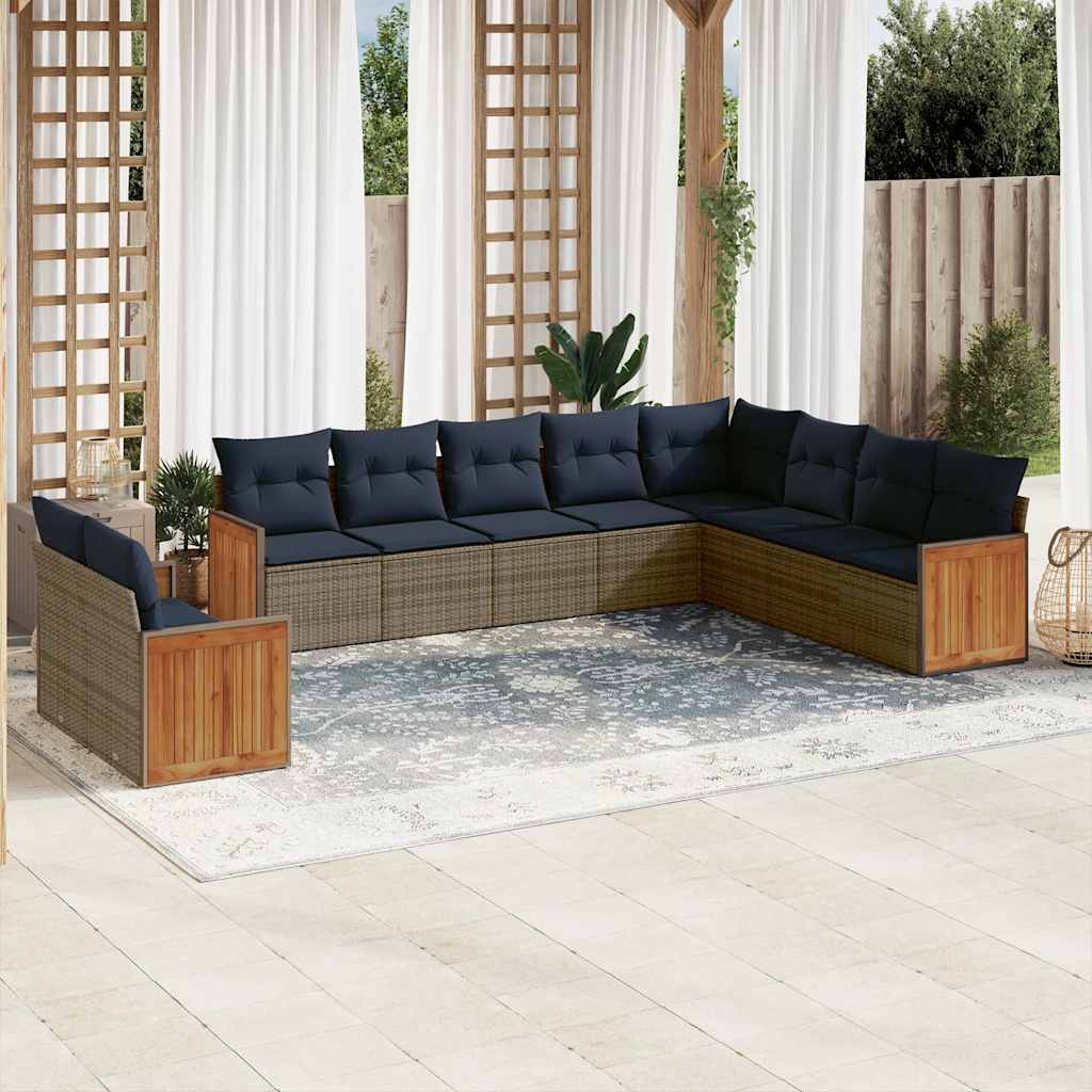 10-delige tuinbankset met kussens, grijs polyrotan is nu te koop bij PeponiXL, paradijselijk wonen!