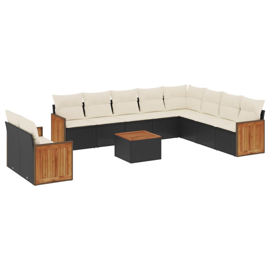 11-delige Loungeset met kussens poly rattan zwart is nu te koop bij PeponiXL, paradijselijk wonen!