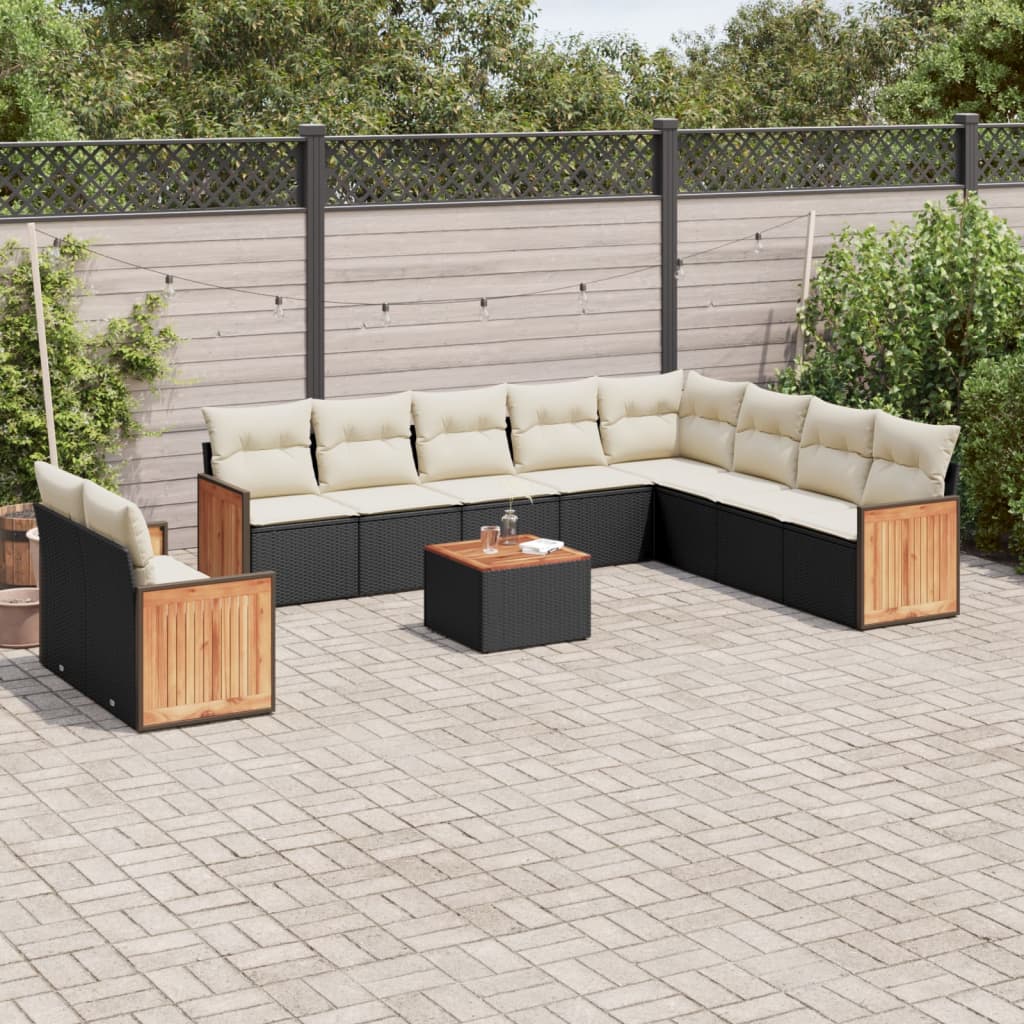 11-delige Loungeset met kussens poly rattan zwart is nu te koop bij PeponiXL, paradijselijk wonen!