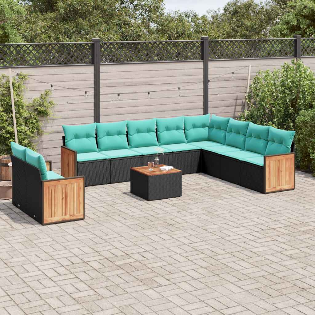11-delige tuinbankset met kussens, zwart polyrotan is nu te koop bij PeponiXL, paradijselijk wonen!