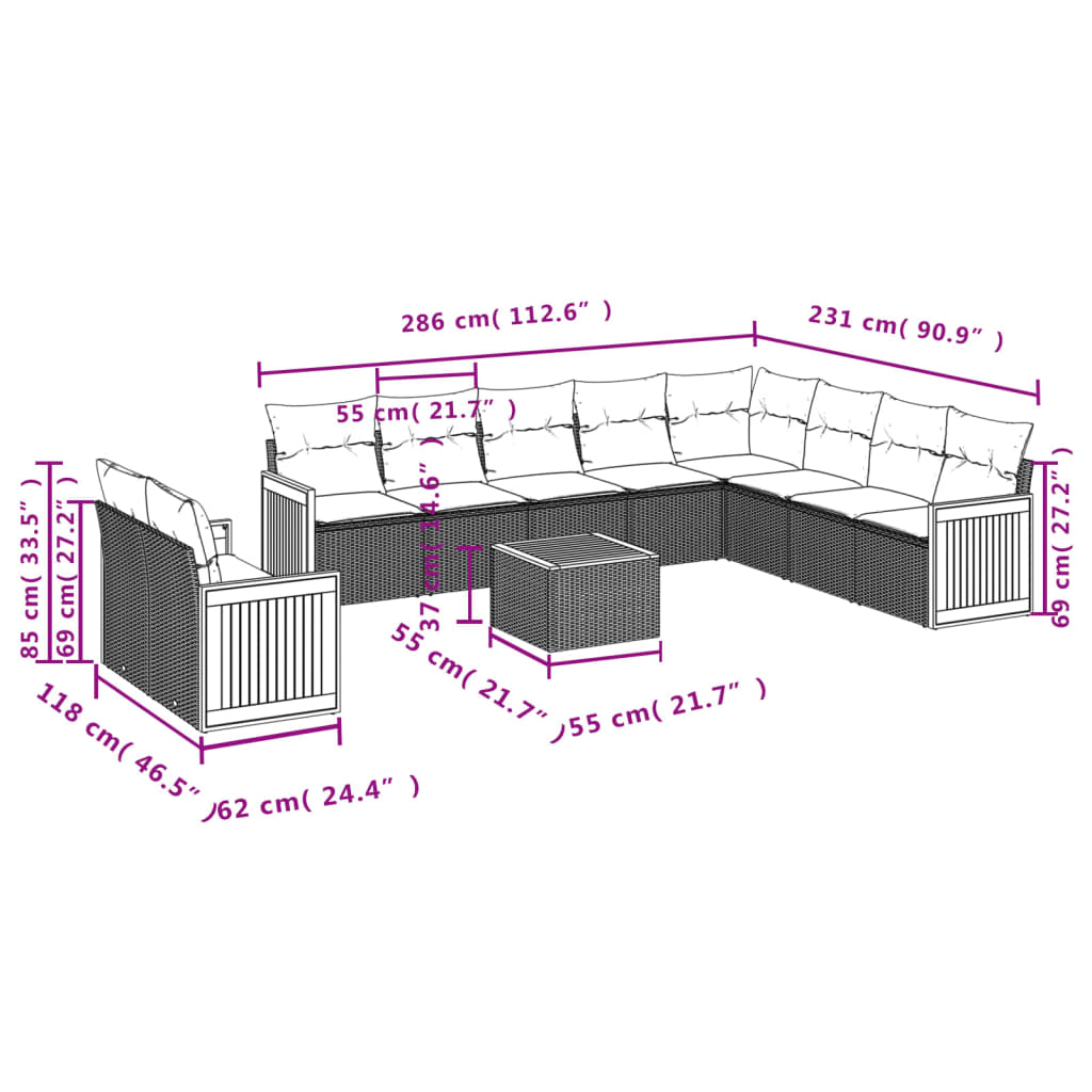 11-delige Loungeset met kussens poly rattan grijs is nu te koop bij PeponiXL, paradijselijk wonen!