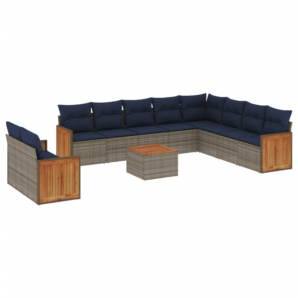 11-delige tuinbankset met kussens, grijs polyrotan is nu te koop bij PeponiXL, paradijselijk wonen!