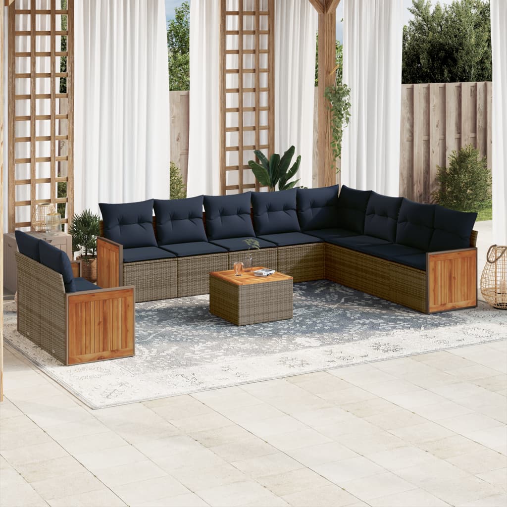 11-delige tuinbankset met kussens, grijs polyrotan is nu te koop bij PeponiXL, paradijselijk wonen!