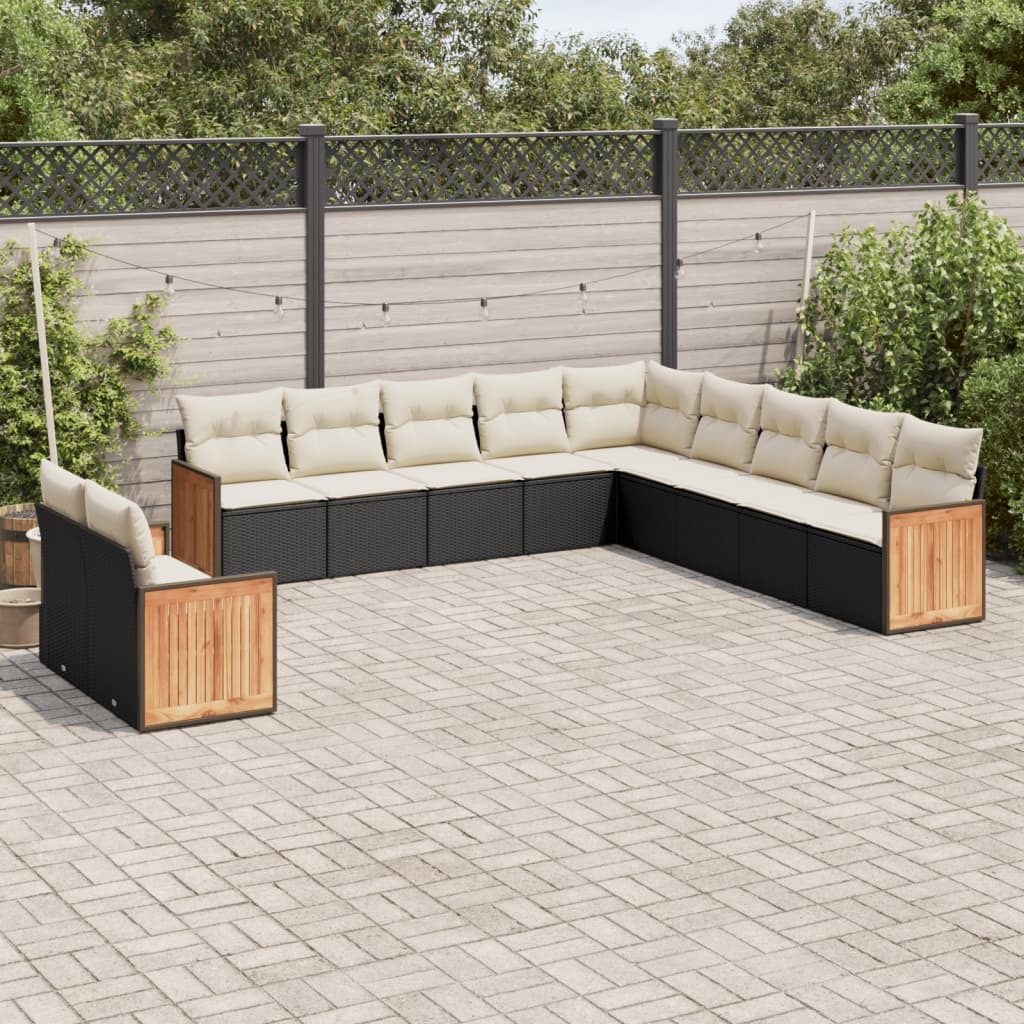 11-delige Loungeset met kussens poly rattan zwart is nu te koop bij PeponiXL, paradijselijk wonen!