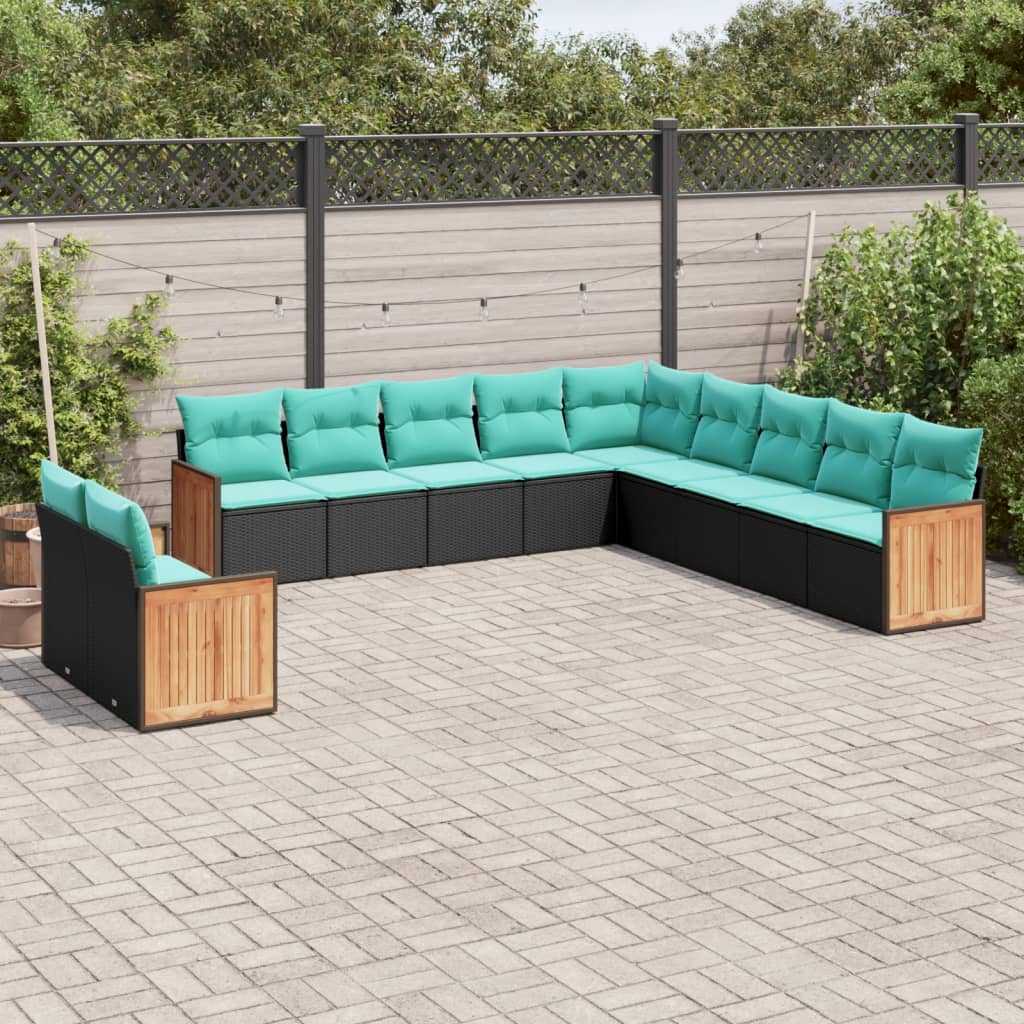 11-delige tuinbankset met kussens, zwart polyrotan is nu te koop bij PeponiXL, paradijselijk wonen!