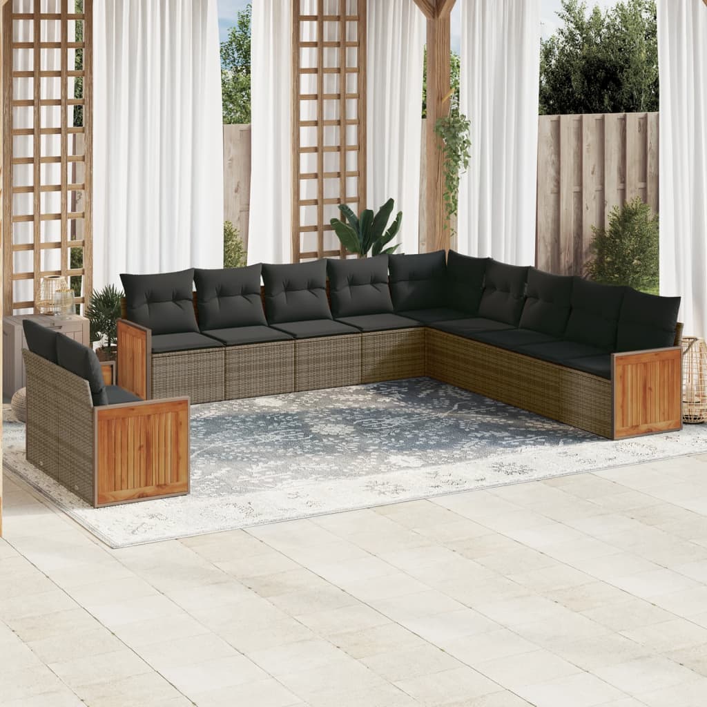 11-delige Loungeset met kussens poly rattan grijs is nu te koop bij PeponiXL, paradijselijk wonen!