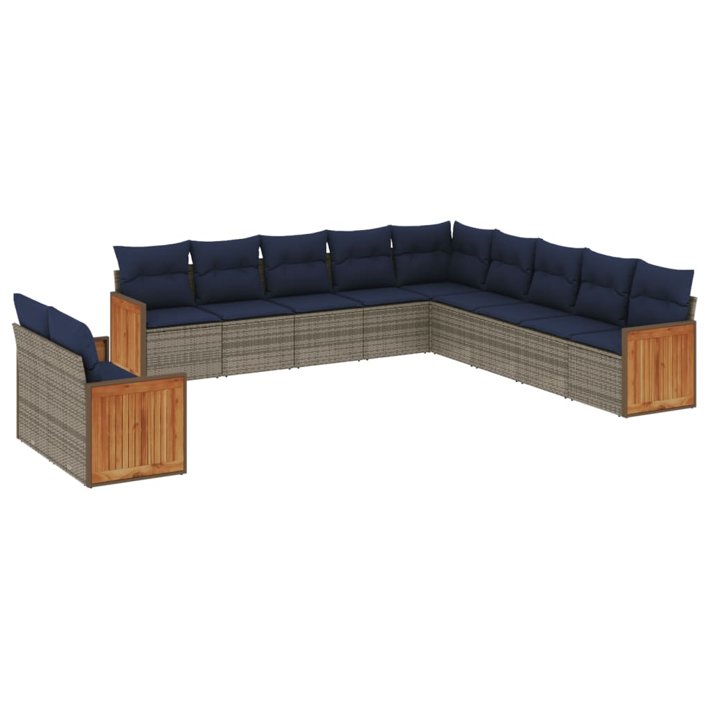 11-delige tuinbankset met kussens, grijs polyrotan is nu te koop bij PeponiXL, paradijselijk wonen!