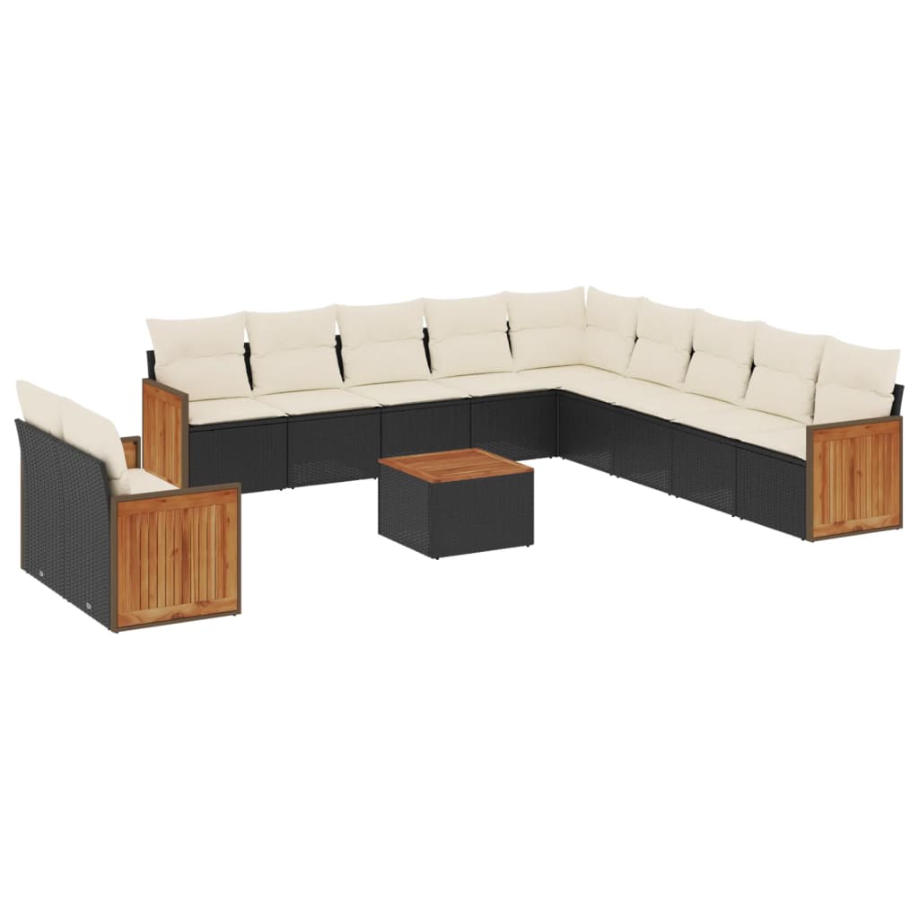 12-delige Loungeset met kussens poly rattan zwart is nu te koop bij PeponiXL, paradijselijk wonen!