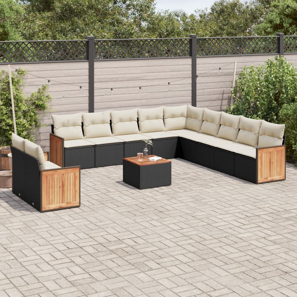 12-delige Loungeset met kussens poly rattan zwart is nu te koop bij PeponiXL, paradijselijk wonen!