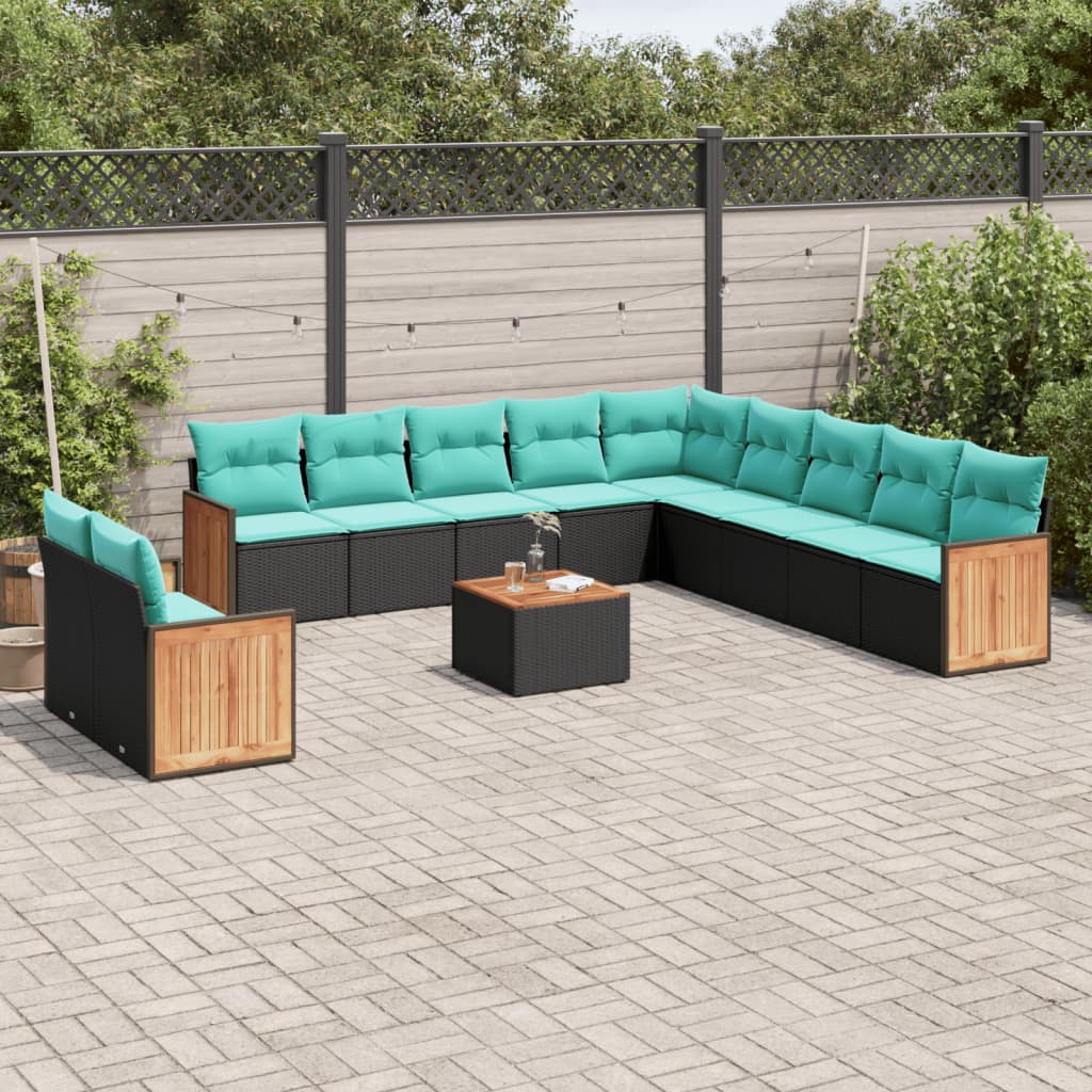 12-delige tuinbankset met kussens van zwart polyrotan is nu te koop bij PeponiXL, paradijselijk wonen!
