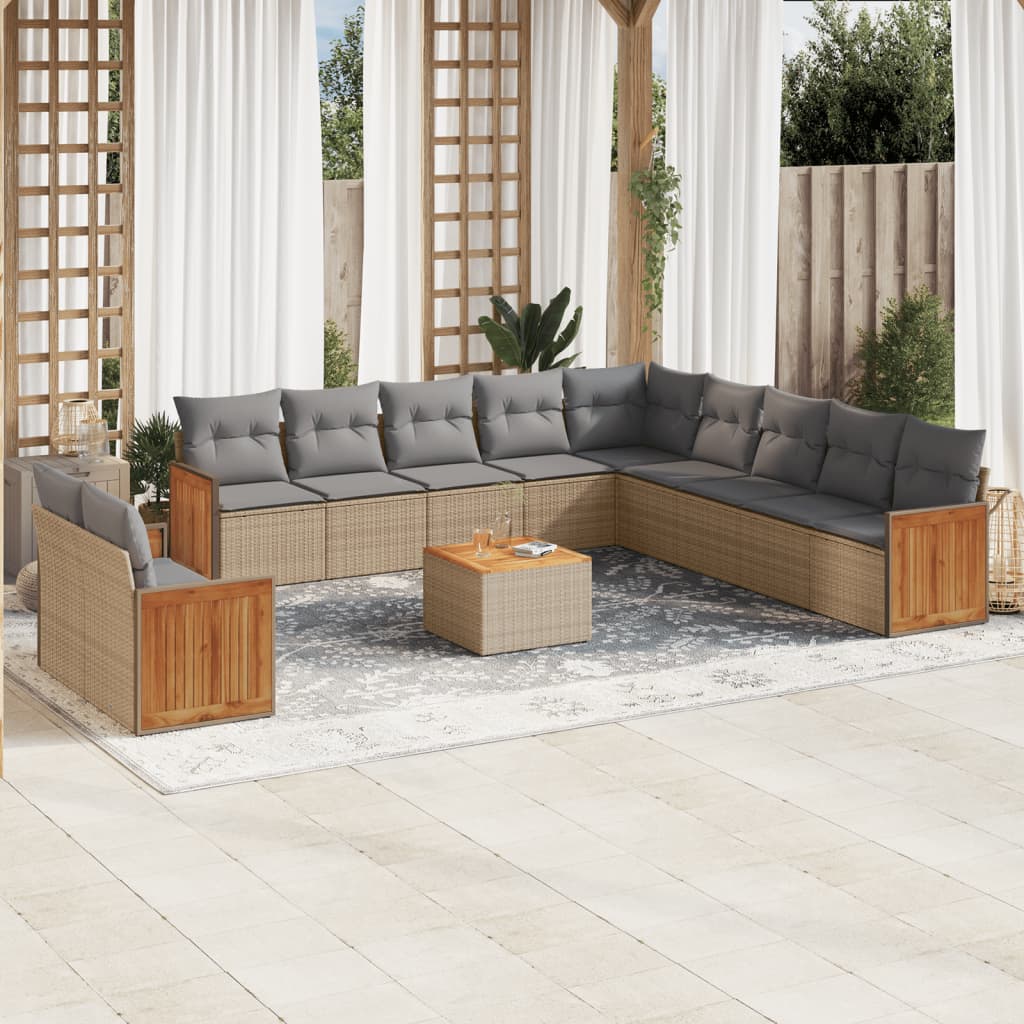 12-delige Loungeset met kussens poly rattan beige is nu te koop bij PeponiXL, paradijselijk wonen!