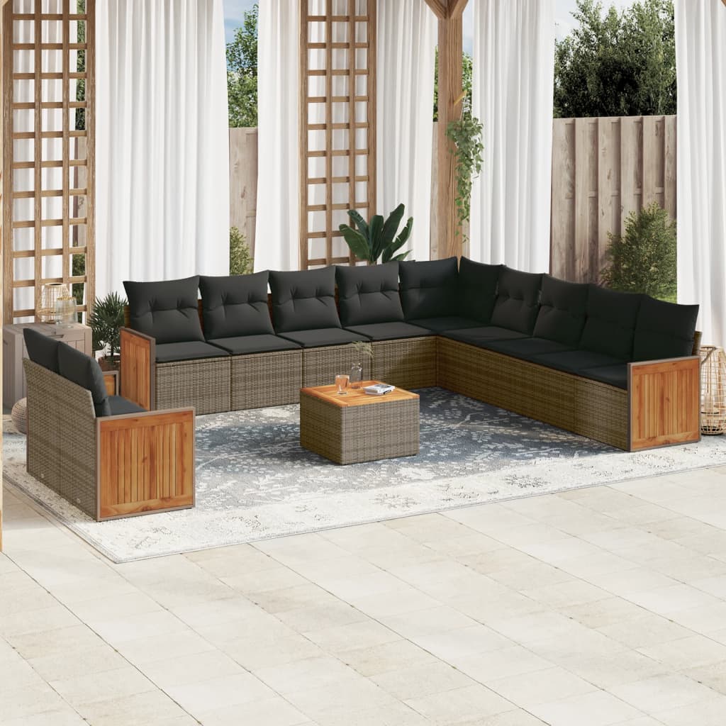 12-delige Loungeset met kussens poly rattan grijs is nu te koop bij PeponiXL, paradijselijk wonen!