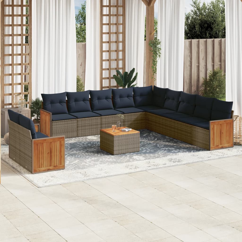12-delige tuinbankset met kussens, grijs polyrotan is nu te koop bij PeponiXL, paradijselijk wonen!