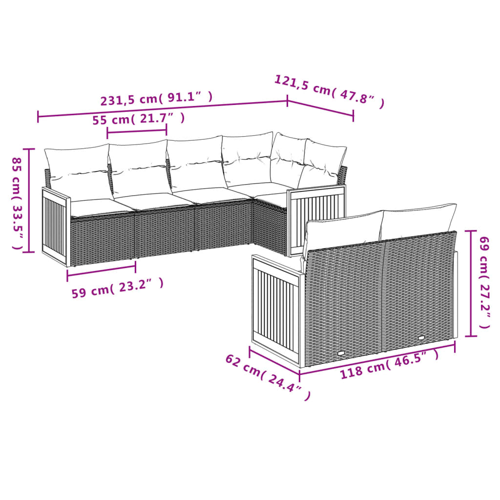 7-delige tuinbankset met kussens van zwart polyrotan is nu te koop bij PeponiXL, paradijselijk wonen!