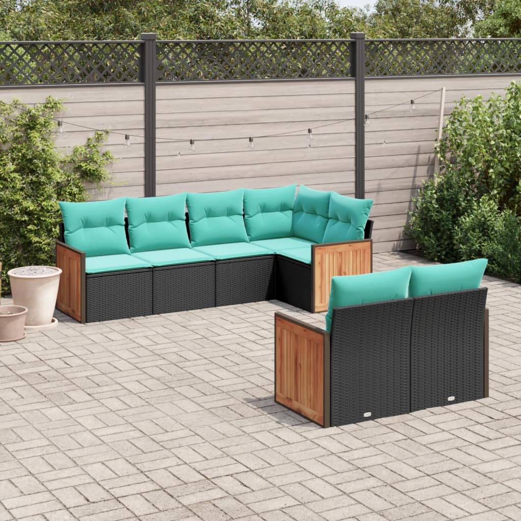 7-delige tuinbankset met kussens van zwart polyrotan is nu te koop bij PeponiXL, paradijselijk wonen!