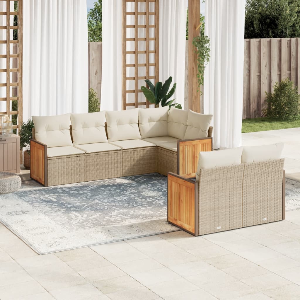 7-delige Loungeset met kussens poly rattan beige is nu te koop bij PeponiXL, paradijselijk wonen!