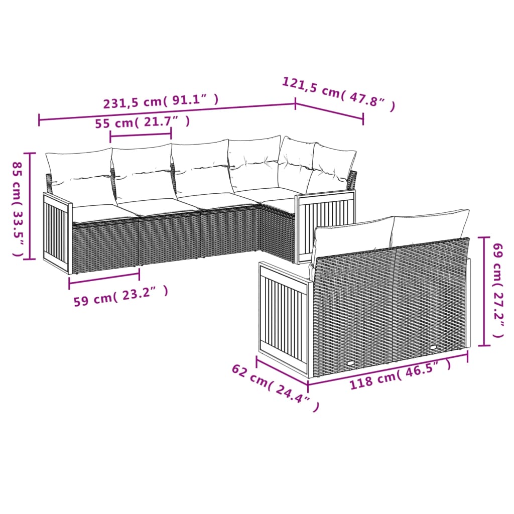 7-delige Loungeset met kussens poly rattan beige is nu te koop bij PeponiXL, paradijselijk wonen!