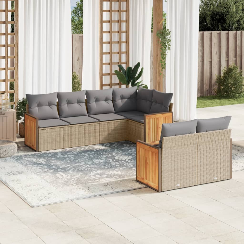 7-delige Loungeset met kussens poly rattan beige is nu te koop bij PeponiXL, paradijselijk wonen!