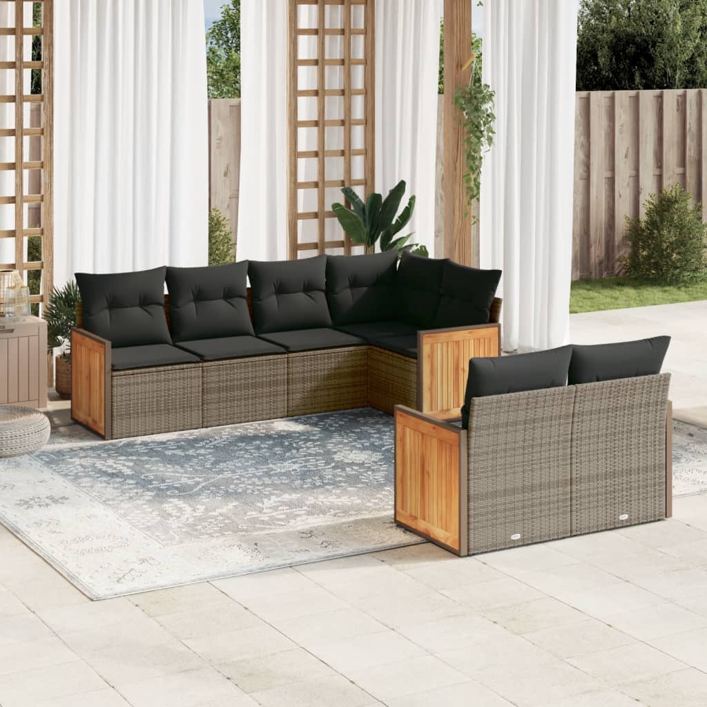 7-delige Loungeset met kussens poly rattan grijs is nu te koop bij PeponiXL, paradijselijk wonen!