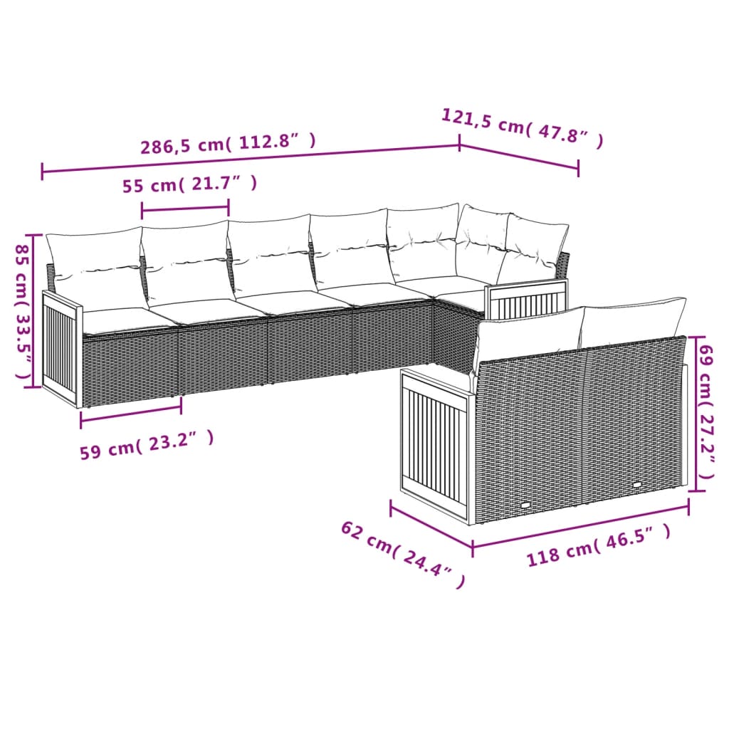 8-delige tuinbankset met kussens, zwart polyrotan is nu te koop bij PeponiXL, paradijselijk wonen!
