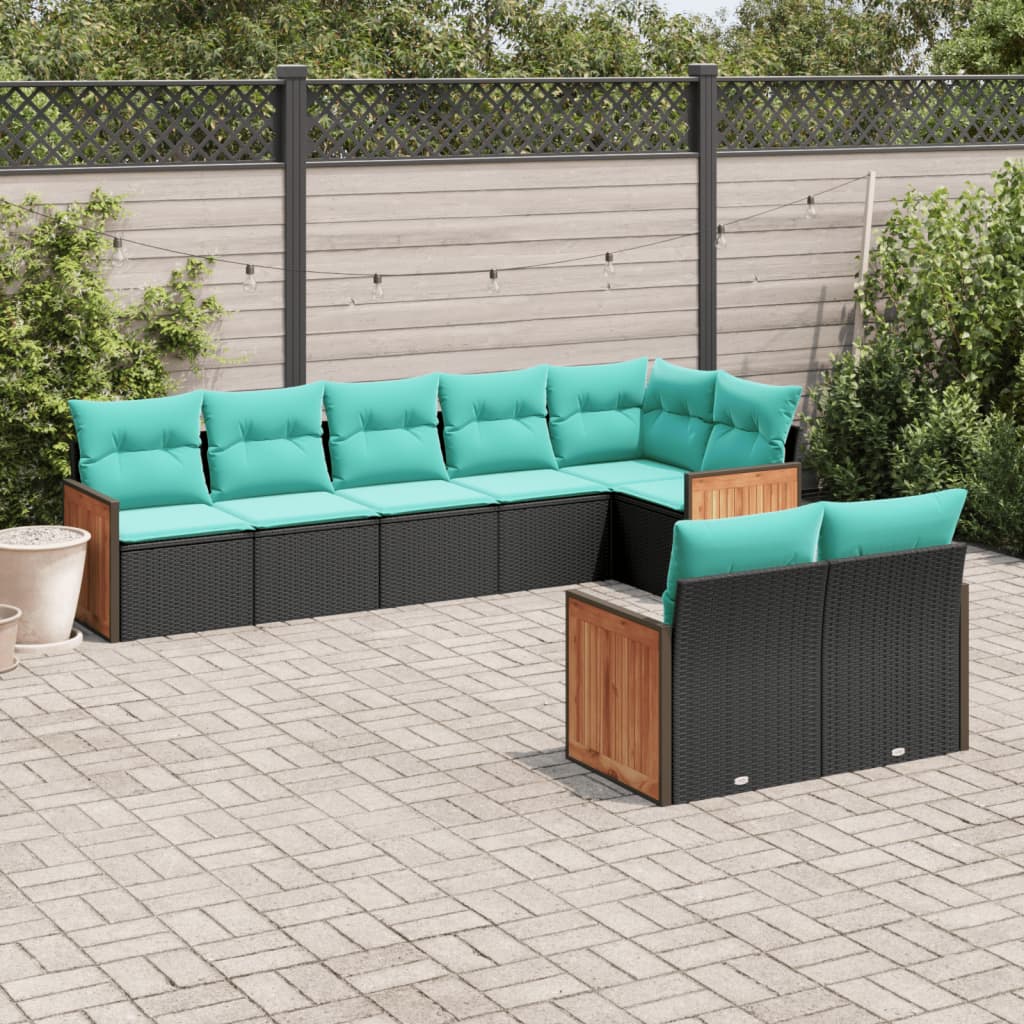 8-delige tuinbankset met kussens, zwart polyrotan is nu te koop bij PeponiXL, paradijselijk wonen!