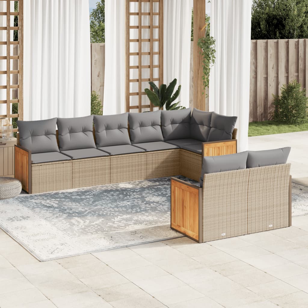 8-delige Loungeset met kussens poly rattan beige is nu te koop bij PeponiXL, paradijselijk wonen!