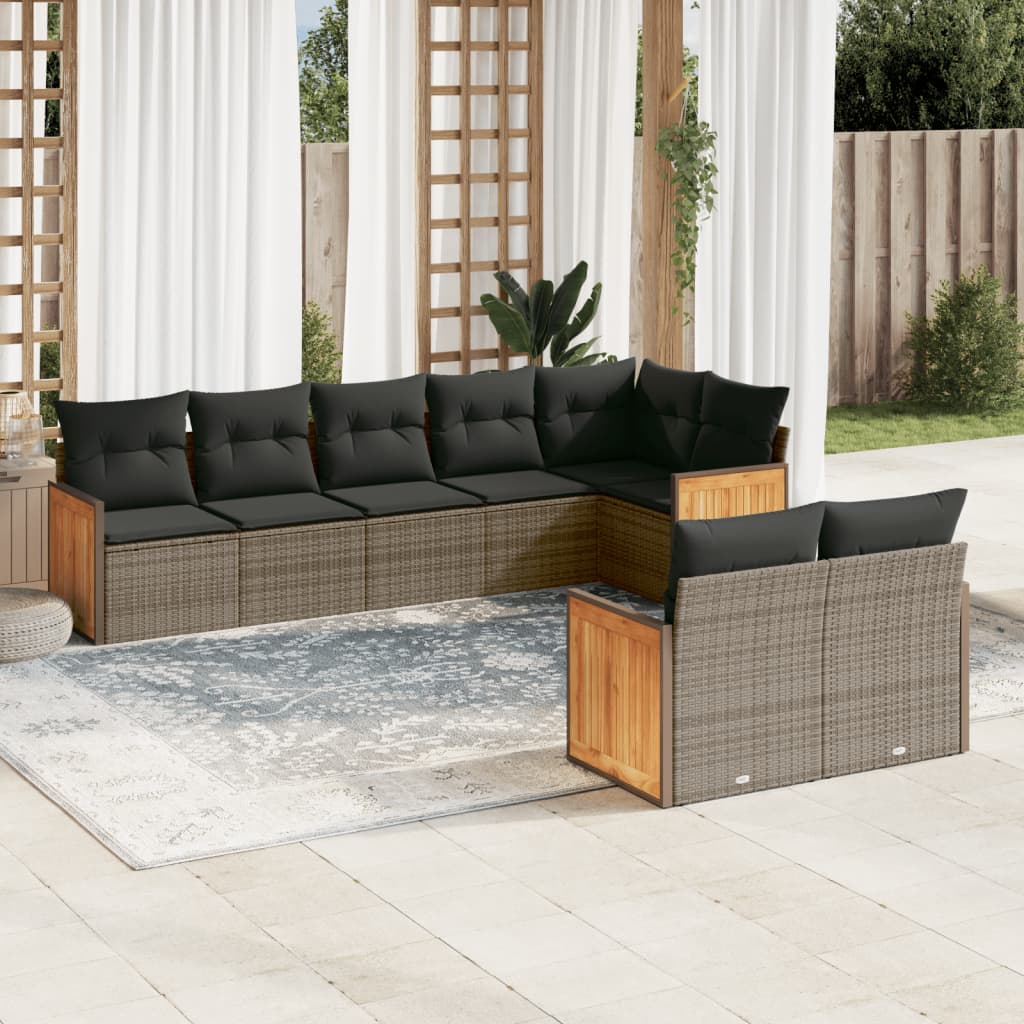 8-delige Loungeset met kussens poly rattan grijs is nu te koop bij PeponiXL, paradijselijk wonen!