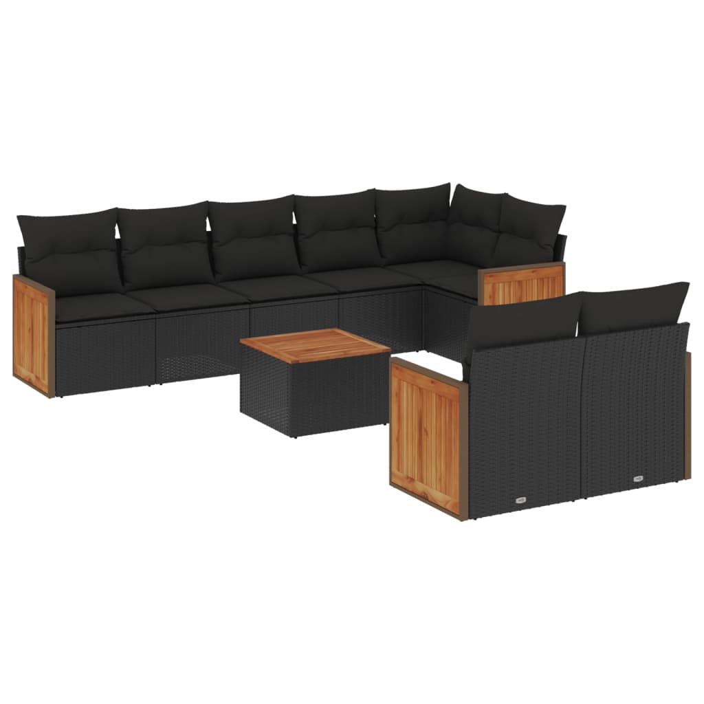 9-delige Loungeset met kussens poly rattan zwart is nu te koop bij PeponiXL, paradijselijk wonen!