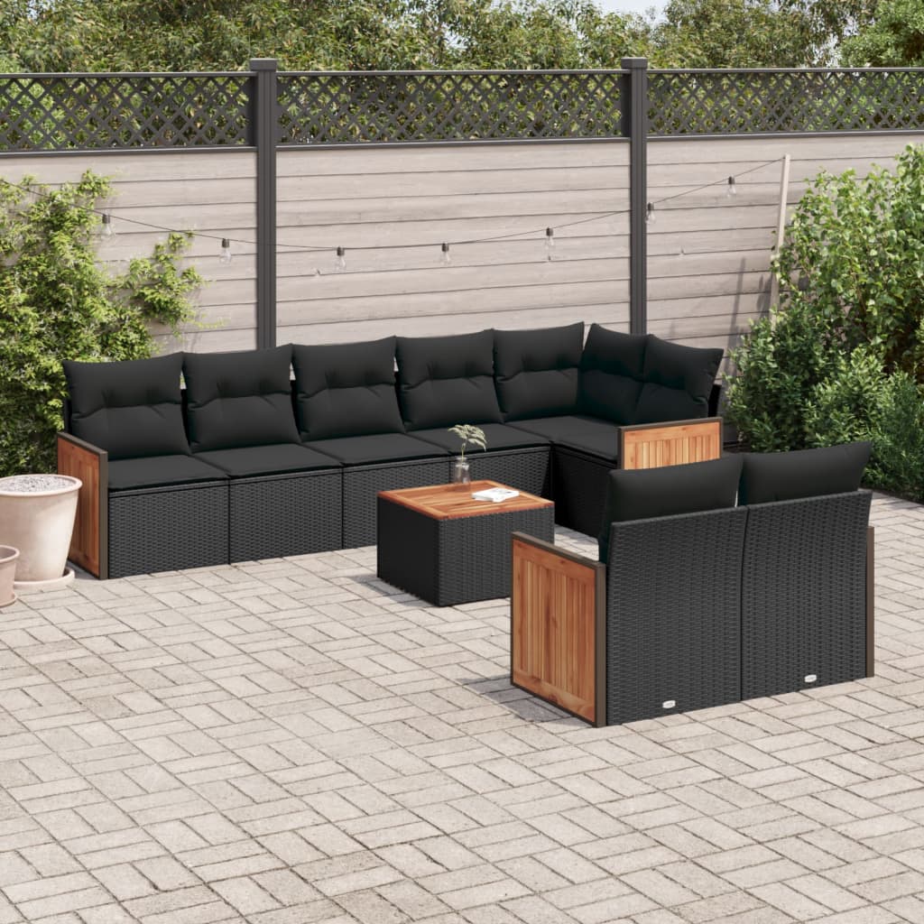 9-delige Loungeset met kussens poly rattan zwart is nu te koop bij PeponiXL, paradijselijk wonen!