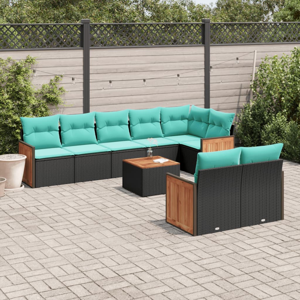 9-delige tuinbankset met kussens van zwart polyrotan is nu te koop bij PeponiXL, paradijselijk wonen!