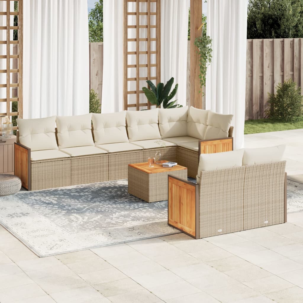 9-delige Loungeset met kussens poly rattan beige is nu te koop bij PeponiXL, paradijselijk wonen!