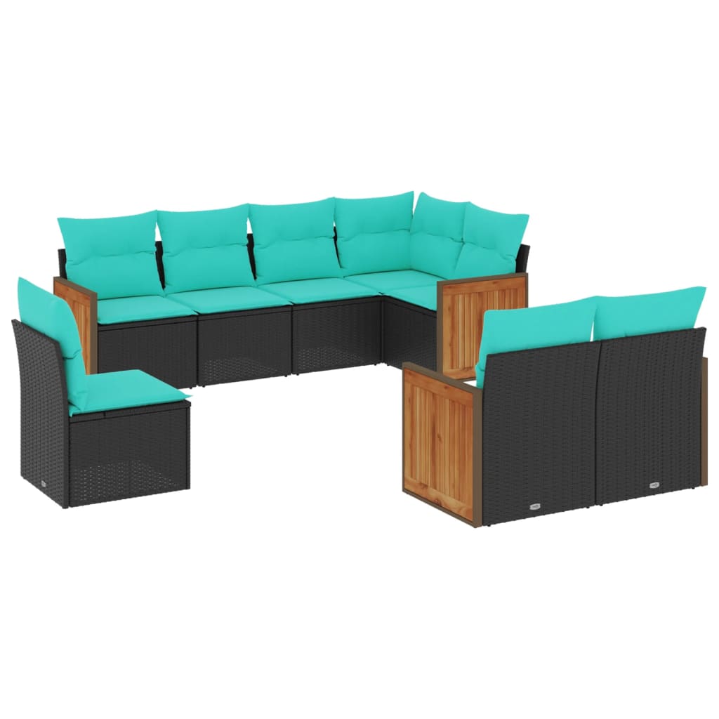 8-delige tuinbankset met kussens, zwart polyrotan is nu te koop bij PeponiXL, paradijselijk wonen!