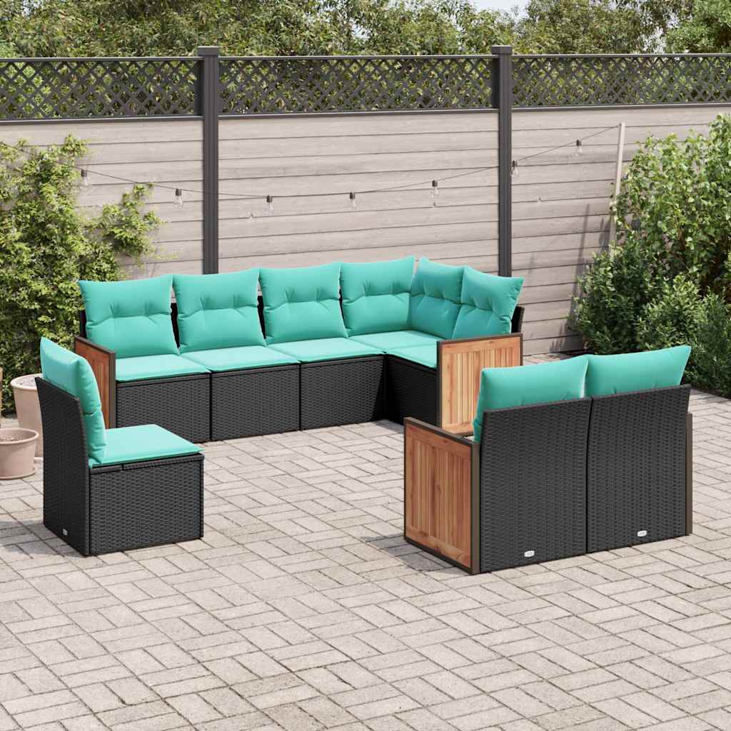 8-delige tuinbankset met kussens, zwart polyrotan is nu te koop bij PeponiXL, paradijselijk wonen!
