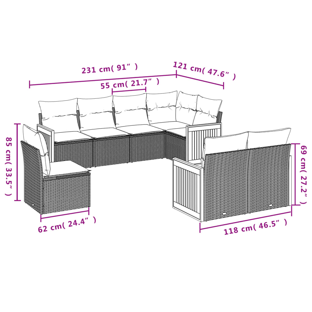 8-delige Loungeset met kussens poly rattan beige is nu te koop bij PeponiXL, paradijselijk wonen!
