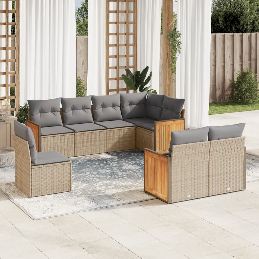 8-delige Loungeset met kussens poly rattan beige is nu te koop bij PeponiXL, paradijselijk wonen!