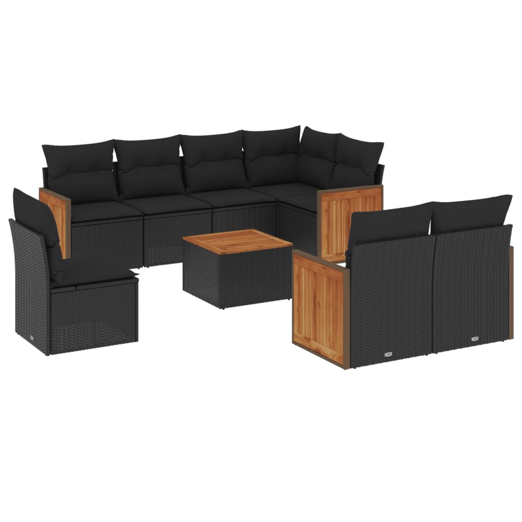 9-delige Loungeset met kussens poly rattan zwart is nu te koop bij PeponiXL, paradijselijk wonen!