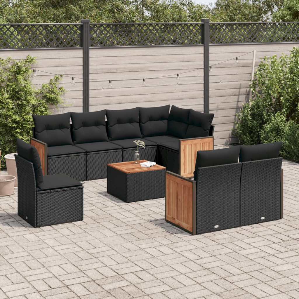 9-delige Loungeset met kussens poly rattan zwart is nu te koop bij PeponiXL, paradijselijk wonen!