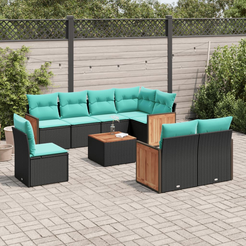 9-delige tuinbankset met kussens van zwart polyrotan is nu te koop bij PeponiXL, paradijselijk wonen!