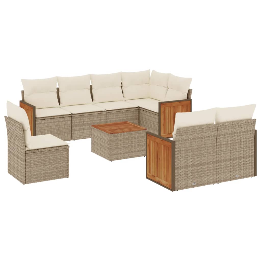 9-delige Loungeset met kussens poly rattan beige is nu te koop bij PeponiXL, paradijselijk wonen!