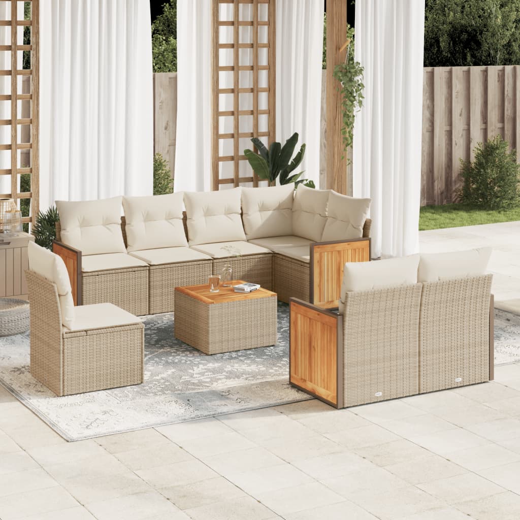 9-delige Loungeset met kussens poly rattan beige is nu te koop bij PeponiXL, paradijselijk wonen!